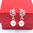 Faux Pearl Dangle Earring 1 Pair - Silver & White - One Size