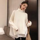 Mock Two-piece Mock-neck Turtleneck Knit Top