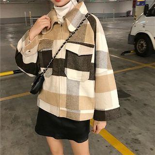 Gingham Zip Jacket As Shown In Figure - One Size