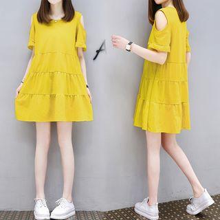 Cold-shoulder A-line Tiered Dress