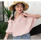 Striped 3/4 Sleeve Mock Two-piece Top