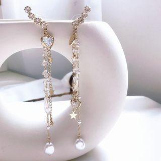 Rhinestone Faux Pearl Fringed Earring S925 Sterling Silver - As Shown In Figure - One Size