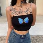 Butterfly Print Chain Strap Cropped Camisole Top