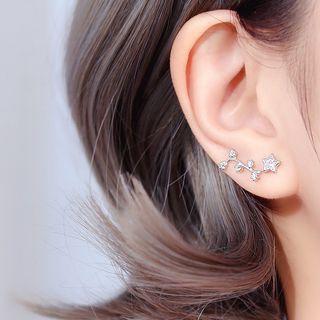 925 Sterling Silver Rhinestone Star Earring 1 Pair - Star - Silver - One Size