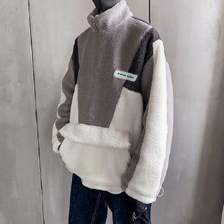 Paneled Furry Half-zip Pullover