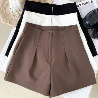 Zipper High-waist Pleated Shorts