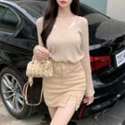 Mock Two-piece Knit Top / Mini Pencil Skirt