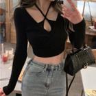 Mock Two-piece Strappy Cropped Sweater