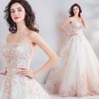 Embroidered Mesh Tube Wedding Ball Gown