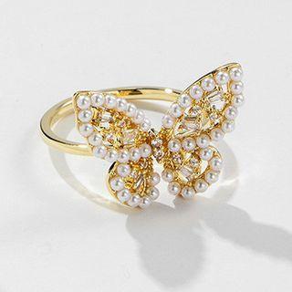 Faux Pearl Butterfly Ring Gold - One Size