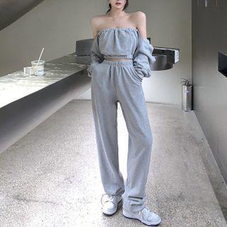 Off-shoulder Cropped Sweatshirt / Harem Pants