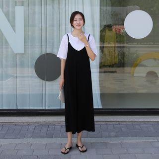Set: Wide-leg Overall Pants + T-shirt