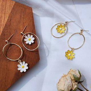 Flower Glaze Asymmetrical Sterling Silver Dangle Earring