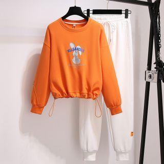 Letter Embroidered Drawstring-hem Sweatshirt