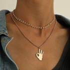 Hand Gesture Pendant Layered Choker Necklace