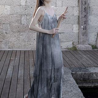 Spaghetti Strap Tie Dye Dress Gray - One Size