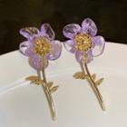 Flower Acrylic Alloy Earring 1 Pr - Purple Flower - Gold - One Size
