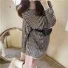 Houndstooth Long-sleeve Knit Dress Houndstooth - One Size