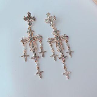Cross Rhinestone Fringed Earring