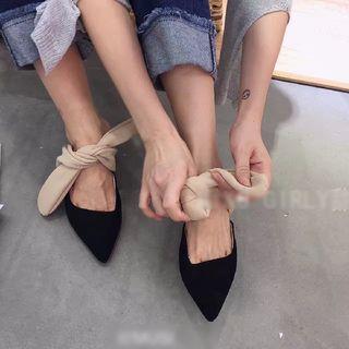 Chunky-heel Pointy-toe Bow-tied Mules