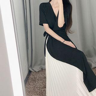 Pleated-hem Wrap-front Midi Dress