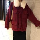Pocketed Jacket Wine Red - One Size