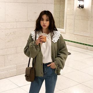 Tie-cuff Rib Knit Cardigan