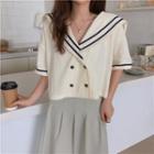 Sailor Collar Double-breasted Cropped Blouse White - One Size