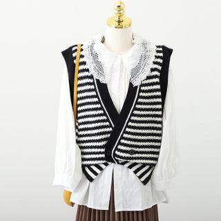 V-neck Two Tone Striped Oversize Vest