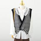 V-neck Two Tone Striped Oversize Vest