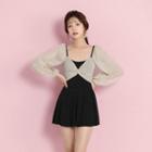 Puff-sleeve Cover-up / Swim Dress / Pouch / Set