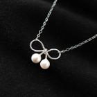 Bow Faux Pearl Pendant Sterling Silver Necklace S925 Silver - Necklace - Silver - One Size