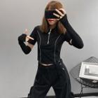 Half-zip Reflective Crop T-shirt With Sleeves