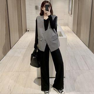 Long-sleeve Top / Vest / Wide Leg Pants