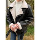 Belted Faux-shearling Rider Jacket Black - One Size