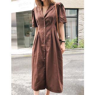 Shirred-sleeve Shirtdress