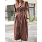 Shirred-sleeve Shirtdress