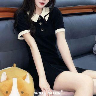 Short-sleeve Polo-collar Mini A-line Dress