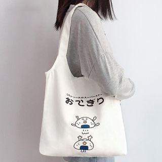 Rice Ball Print Canvas Tote Bag Rice Ball - White - One Size