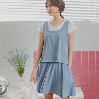 Set: Inset T-shirt Tank Top + Flared Mini Skort