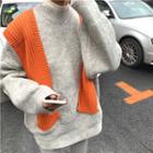 Plain Crew-neck Sweater / Knit Shawl