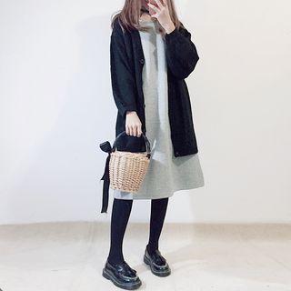 Color Panel Long Sleeve Midi Dress / Long Cardigan