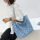 Checkered Denim Canvas Tote Bag Blue - One Size