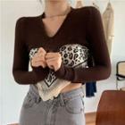 Camisole Top / Long-sleeve Knit Crop Top / Leopard Print Scarf