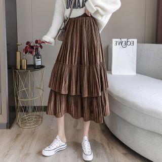 Layered Midi A-line Velvet Skirt