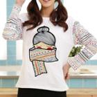 Patterned Panel Long-sleeve Printed T-shirt