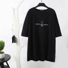 Short-sleeve Squirrel Embroidered Shirt Black - One Size