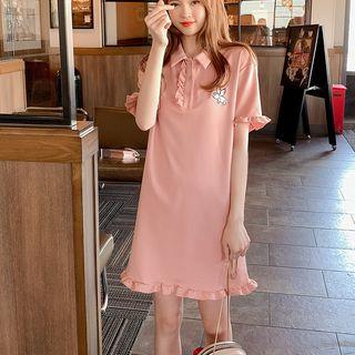 Short-sleeve Ruffle-trim Polo Dress