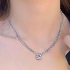 Rhinestone Pendant Stainless Steel Choker Pink Rhinestone - Silver - One Size