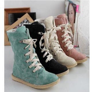 Faux Suede Fleece Lined Lace Up Combat Ankle Boots